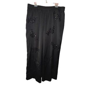 Ann Taylor Black Sequin Satin Floral Pants Plus Size‎ XXL Classic Luxury Glamour